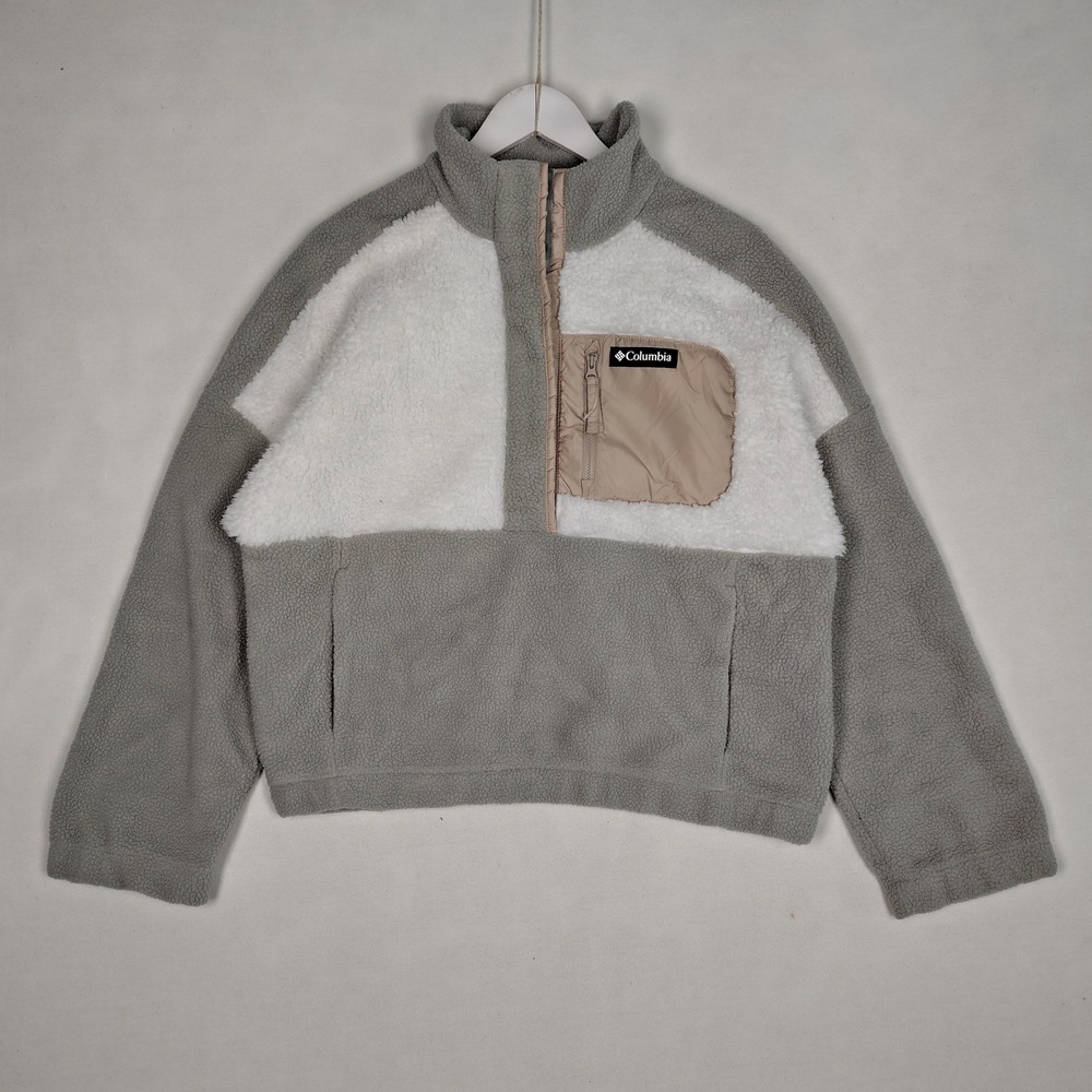Columbia West Bend Half Zip Sherpa Fleece Pullover Grey White XP3671 Mens L
